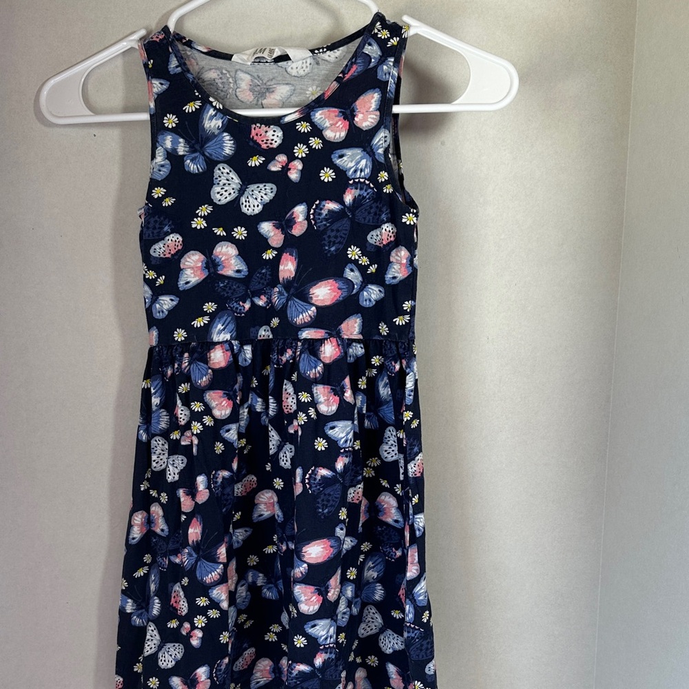 H&M blue butterfly print sleeveless dress size 6-8